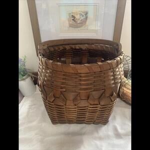 VTG Primitive Splint Gathering Basket with Bent Wood Swing Handle Curl W…